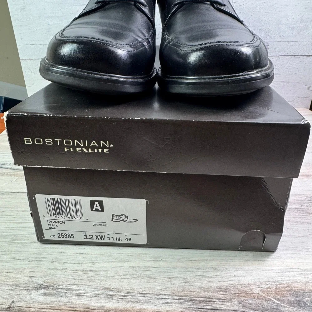 Bostonian Flexlite Ipswich Mens 12 XW Black Leather Bicycle Toe Dress Shoes
